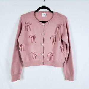 Luna Ivy womens Button Cardigan Womens M Pink Bows Coquette Balletcore Pearls